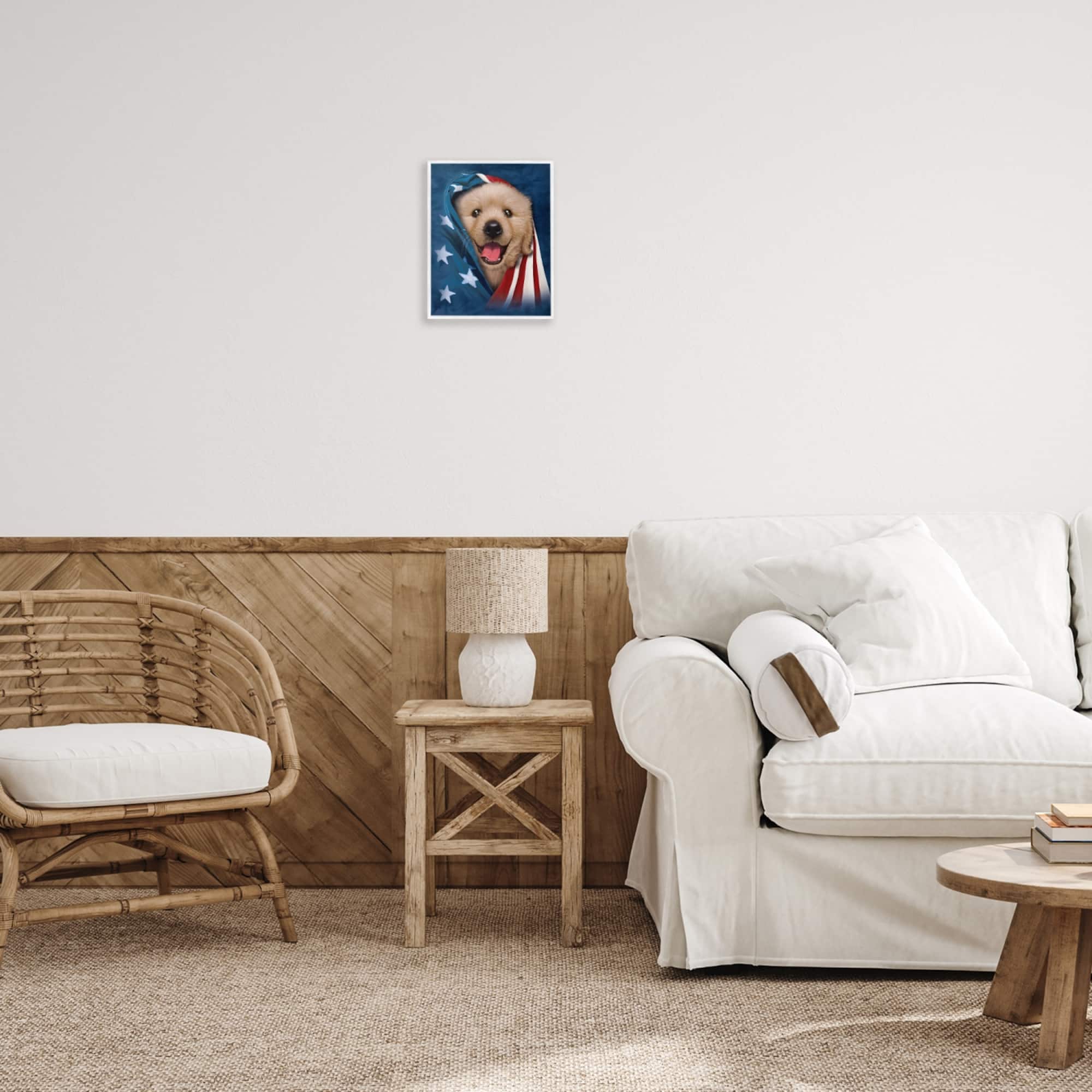 Stupell Industries Puppy & American Flag Framed Giclee Art